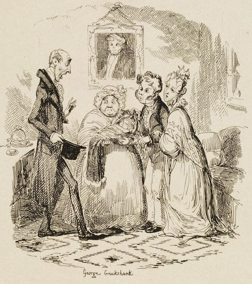 Ilustraciones y dibujos de los libros de Charles Dickens - George Cruikshank. The Bloomsbury Christening